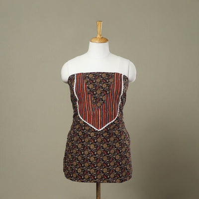 Buy Black Kalamkari Print Patchwork Cotton Kurta Material