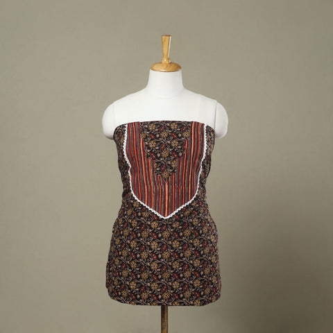 Buy Black Kalamkari Print Patchwork Cotton Kurta Material