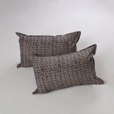 Buy Black Kalamkari Block Print Pillow Cover (Set of 2)