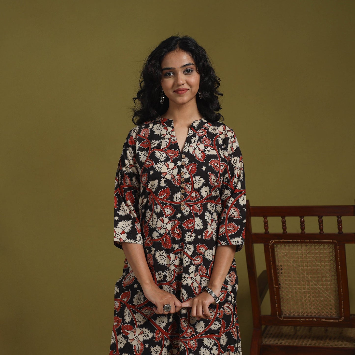 Black - kalamkari printed cotton 2pc kurta set for women 03