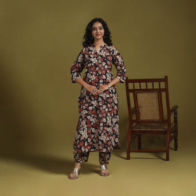 Black - kalamkari printed cotton 2pc kurta set for women 03