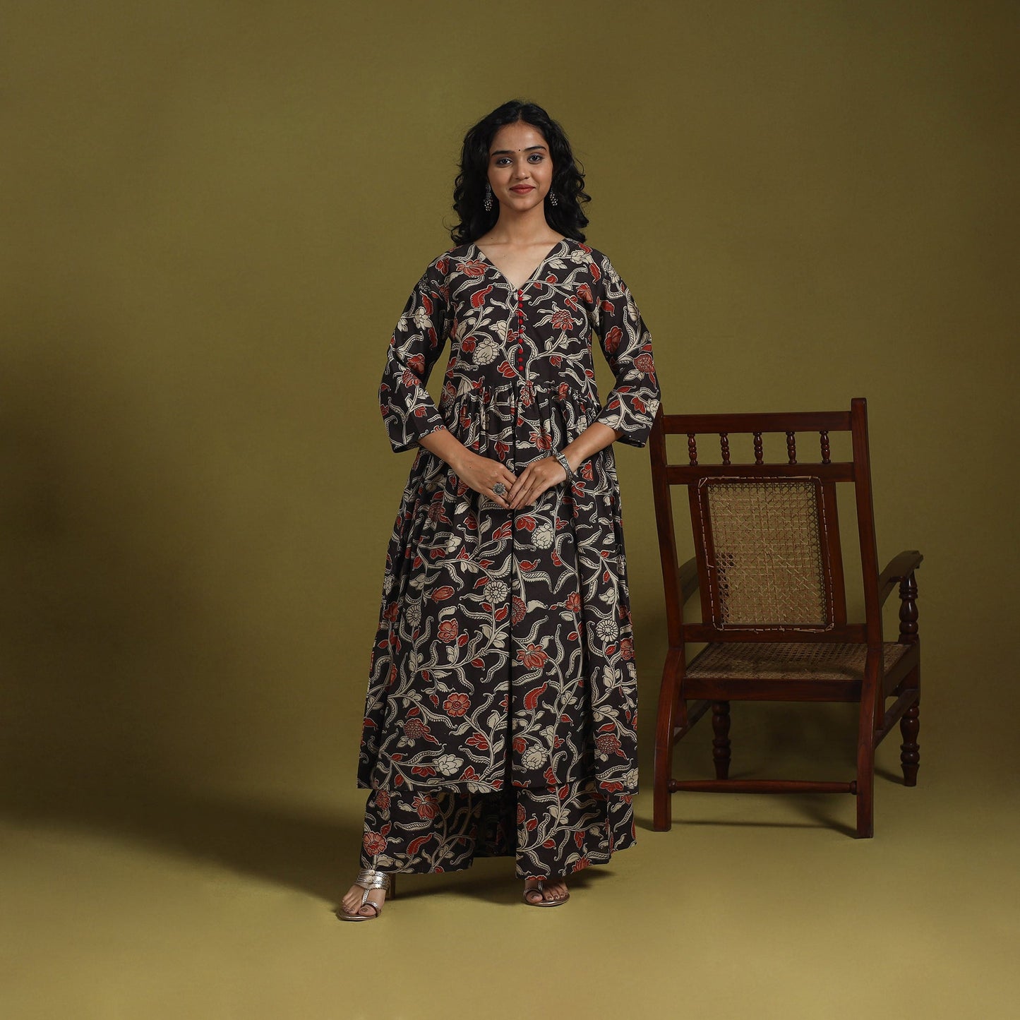 Black - kalamkari printed cotton 2pc kurta set for women 08