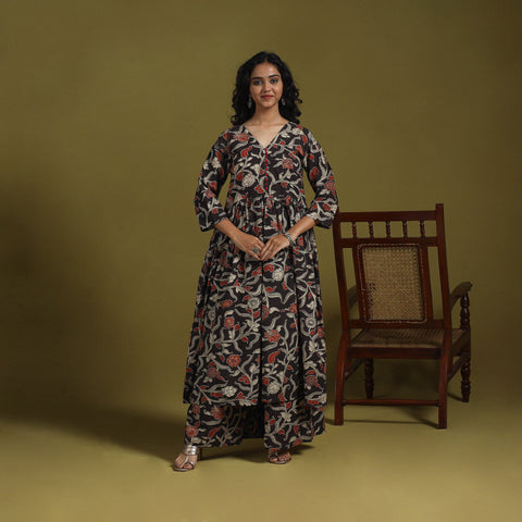 Black - kalamkari printed cotton 2pc kurta set for women 08