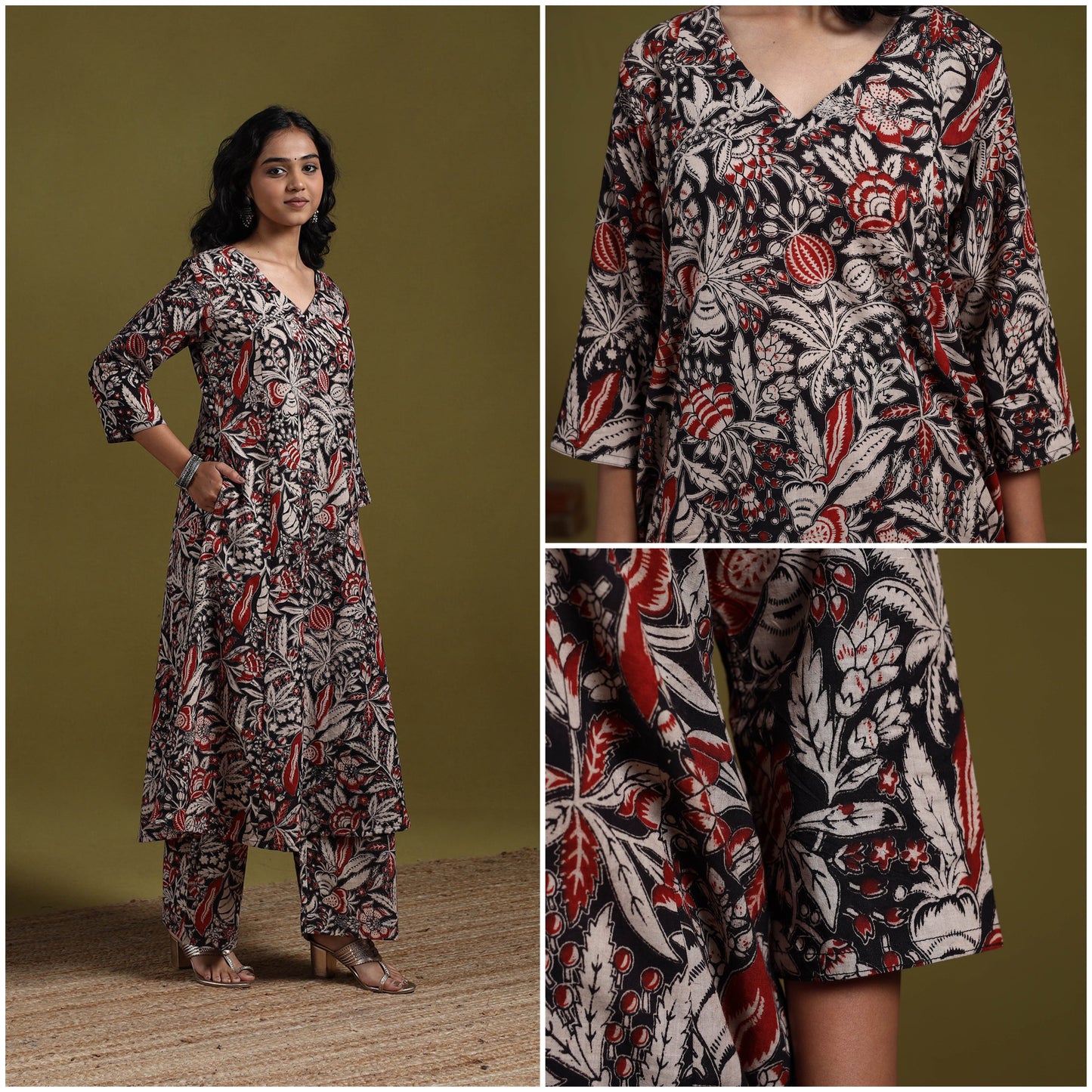 Kalamkari printed cotton 2pc kurta set for women 10