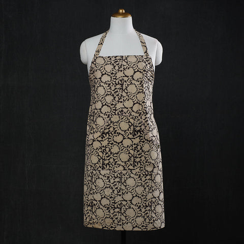 Black Kalamkari Block Printed Cotton Apron 