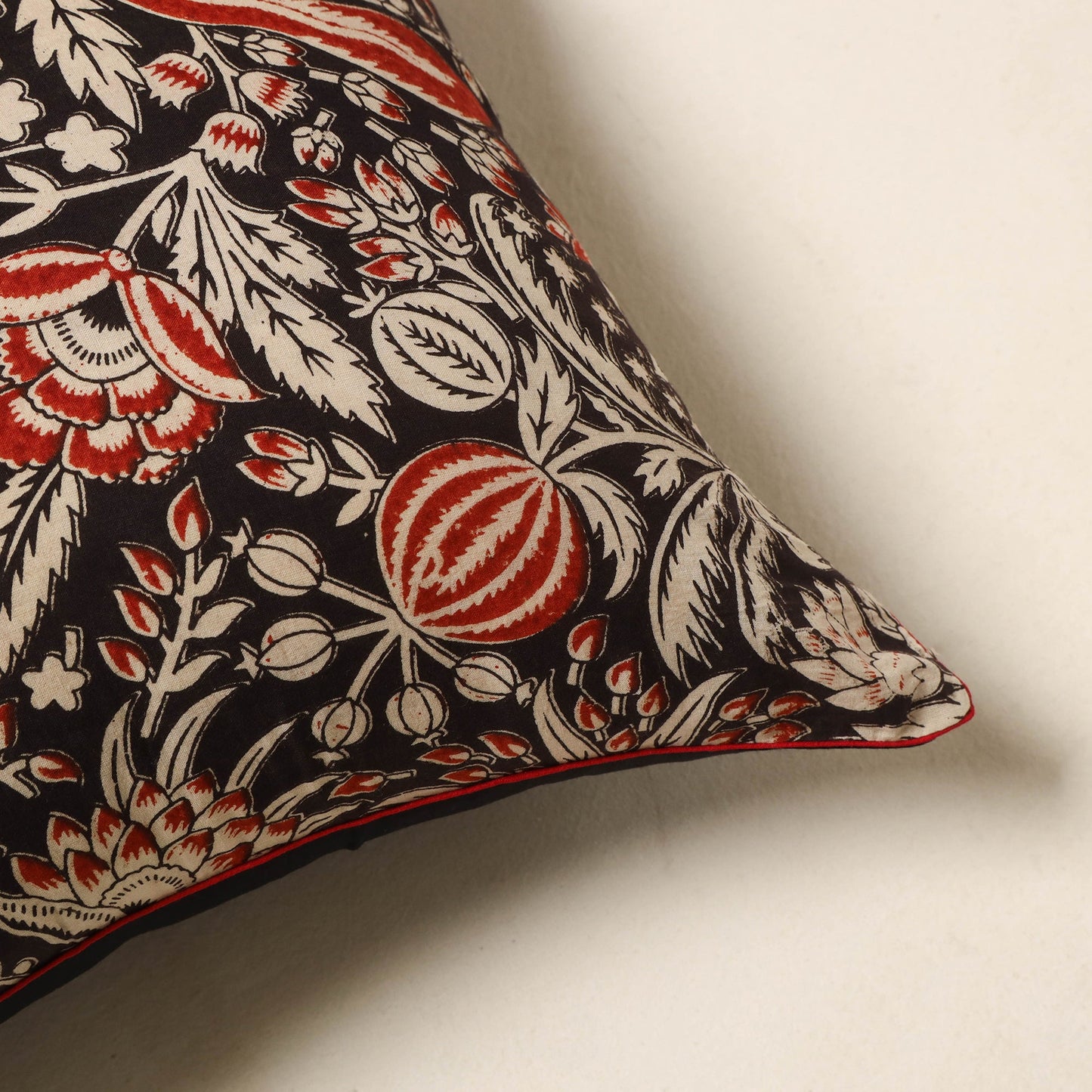 Black - kalamkari printed cotton cushion cover 122