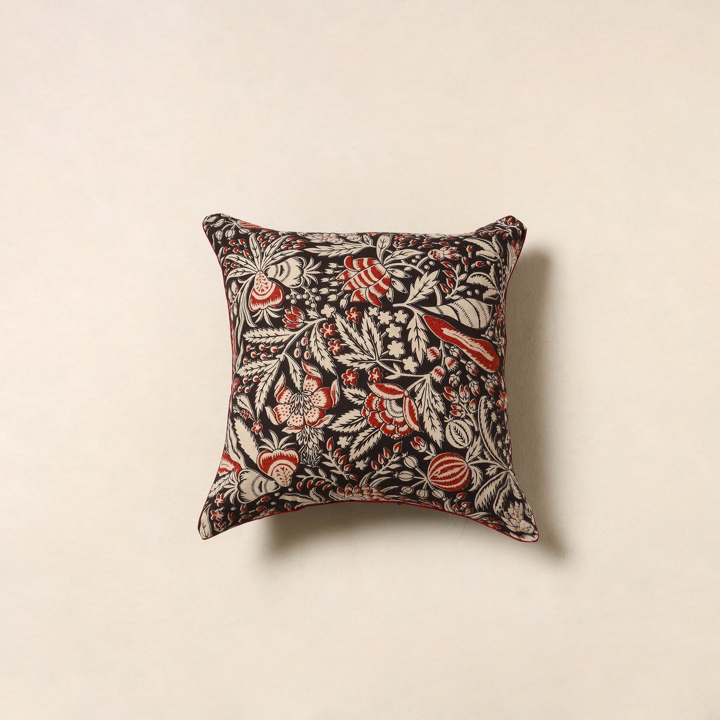 Black - kalamkari printed cotton cushion cover 122