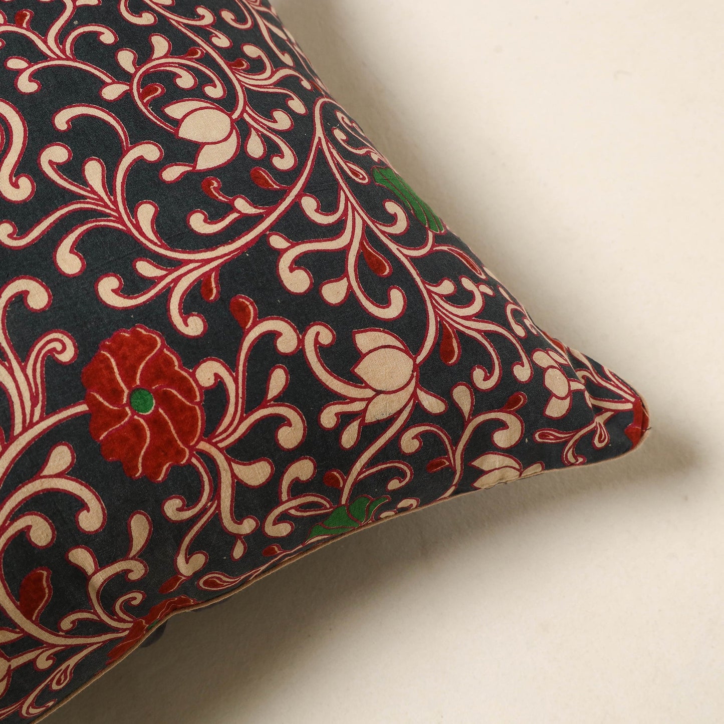 Black - kalamkari printed cotton cushion cover 123
