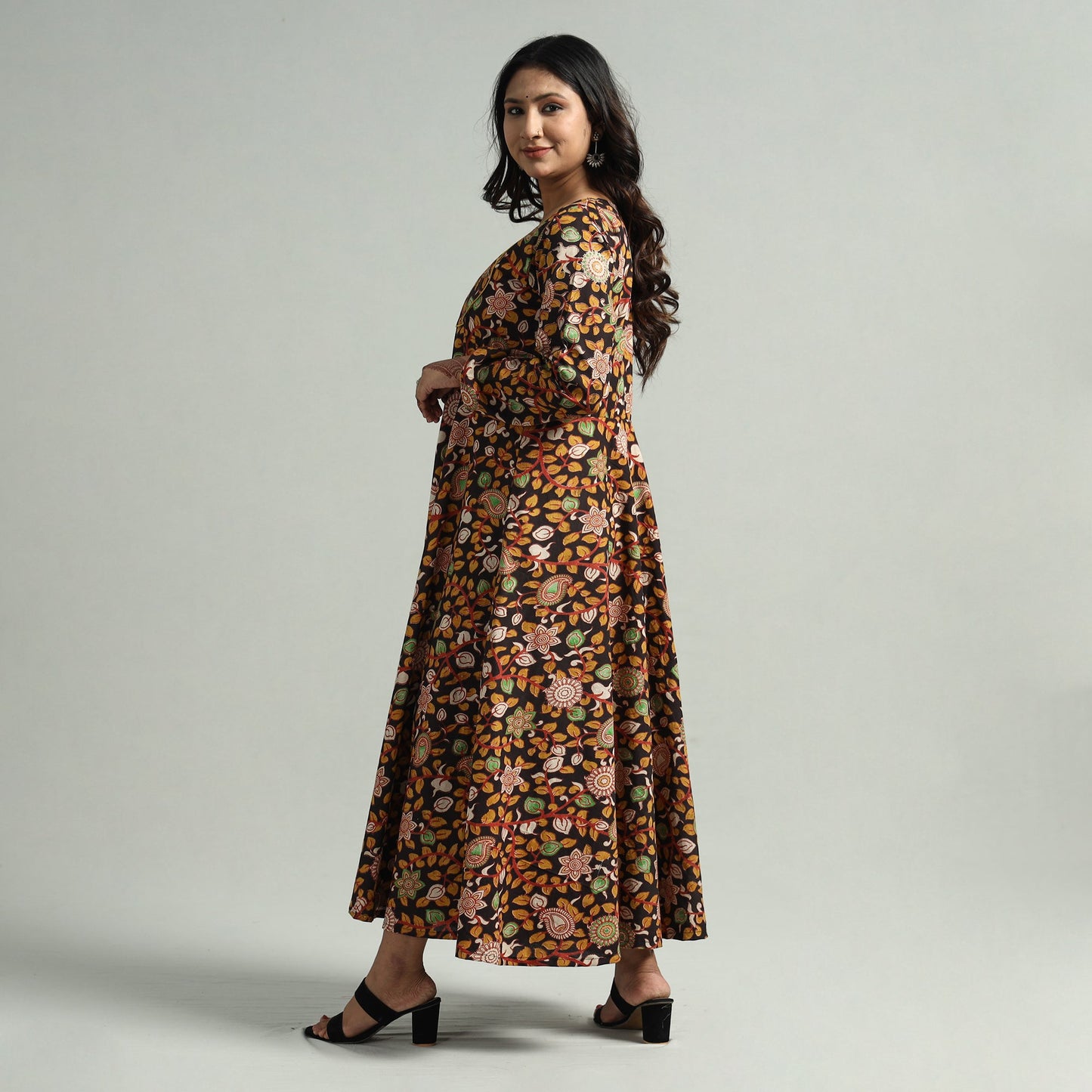 Black - Kalamkari Printed Cotton A-Line Dress
