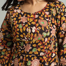 Black - Kalamkari Printed Cotton A-Line Dress