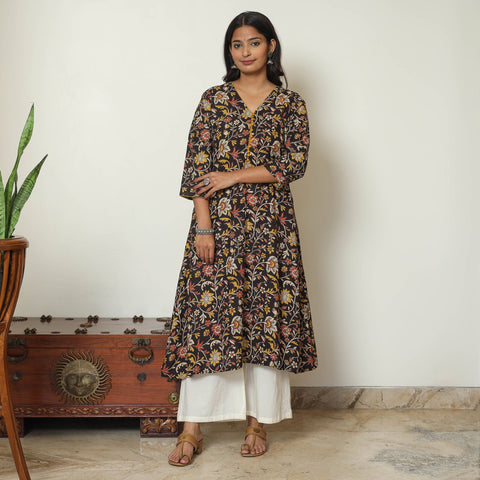 Black - kalamkari printed cotton a-line kurta 37