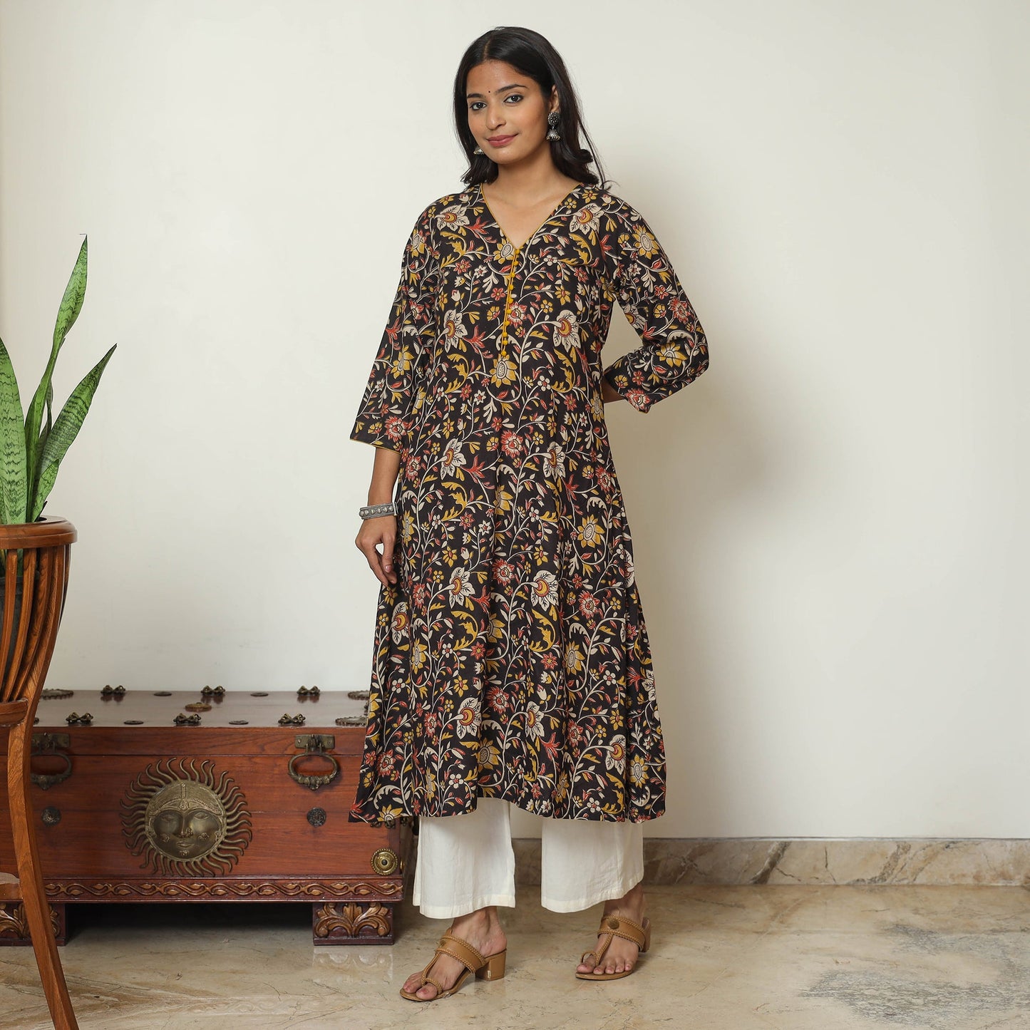 Black - kalamkari printed cotton a-line kurta 37