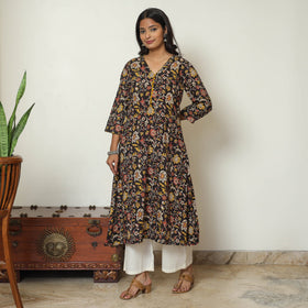 Black - kalamkari printed cotton a-line kurta 37