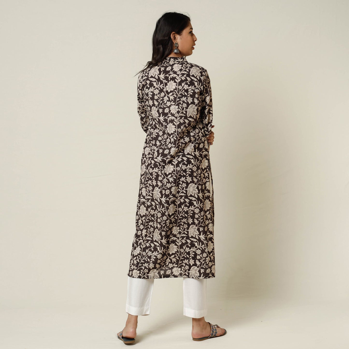 Black - kalamkari printed cotton long kurta - handcrafted