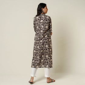 Black - kalamkari printed cotton long kurta - handcrafted