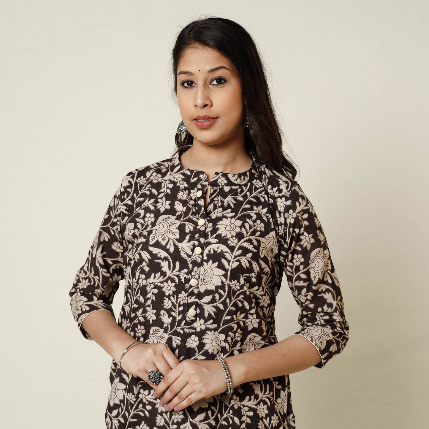 Black - kalamkari printed cotton long kurta - handcrafted