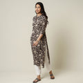 Black - kalamkari printed cotton long kurta - handcrafted