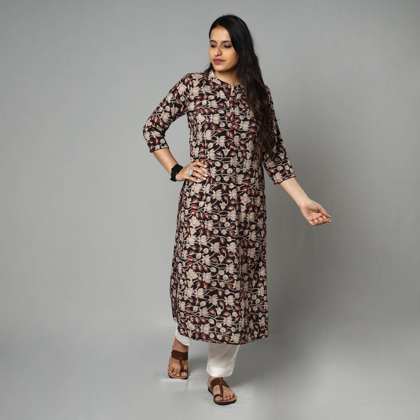  Kalamkari Printed Cotton Long Kurta For Women