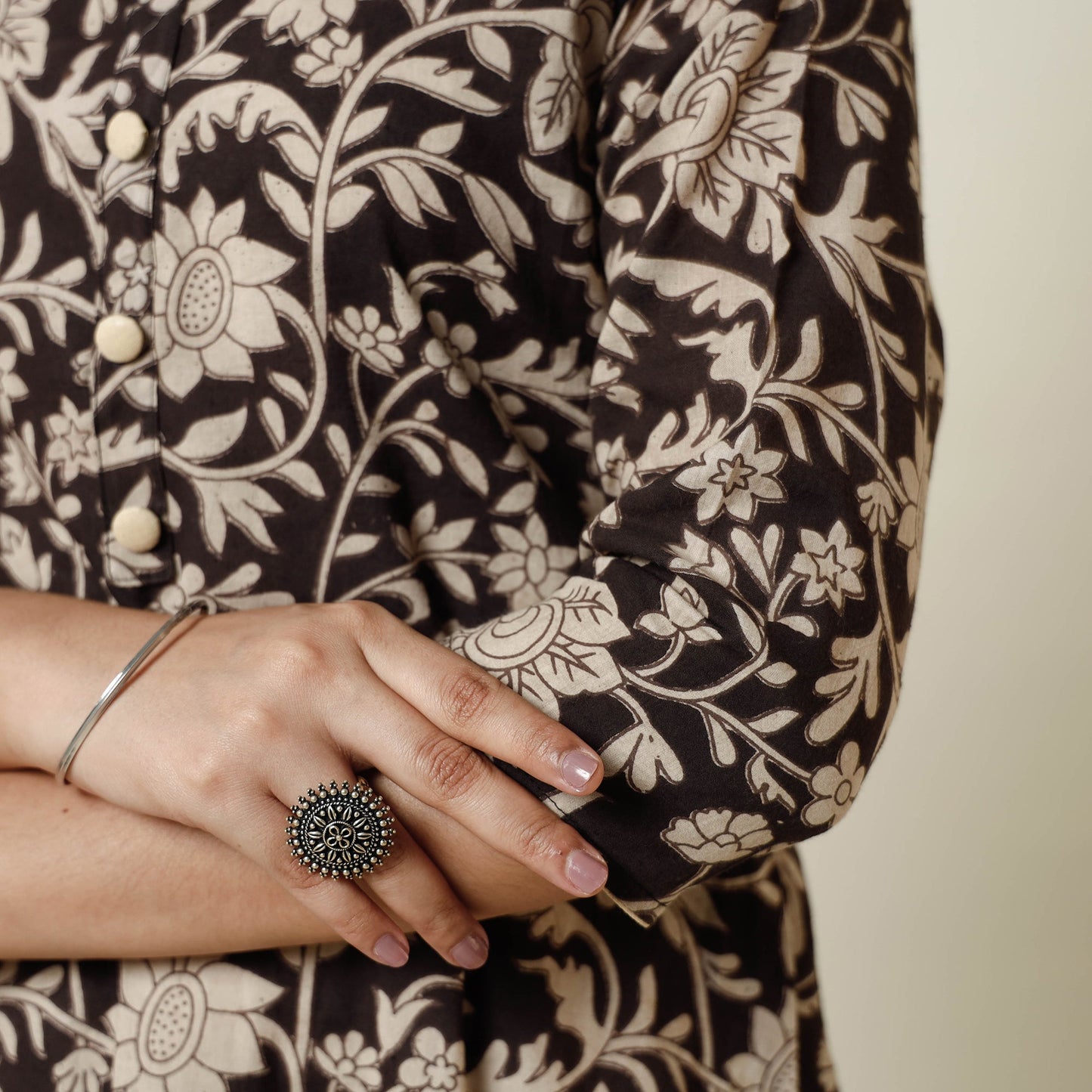 Black - kalamkari printed cotton long kurta - handcrafted
