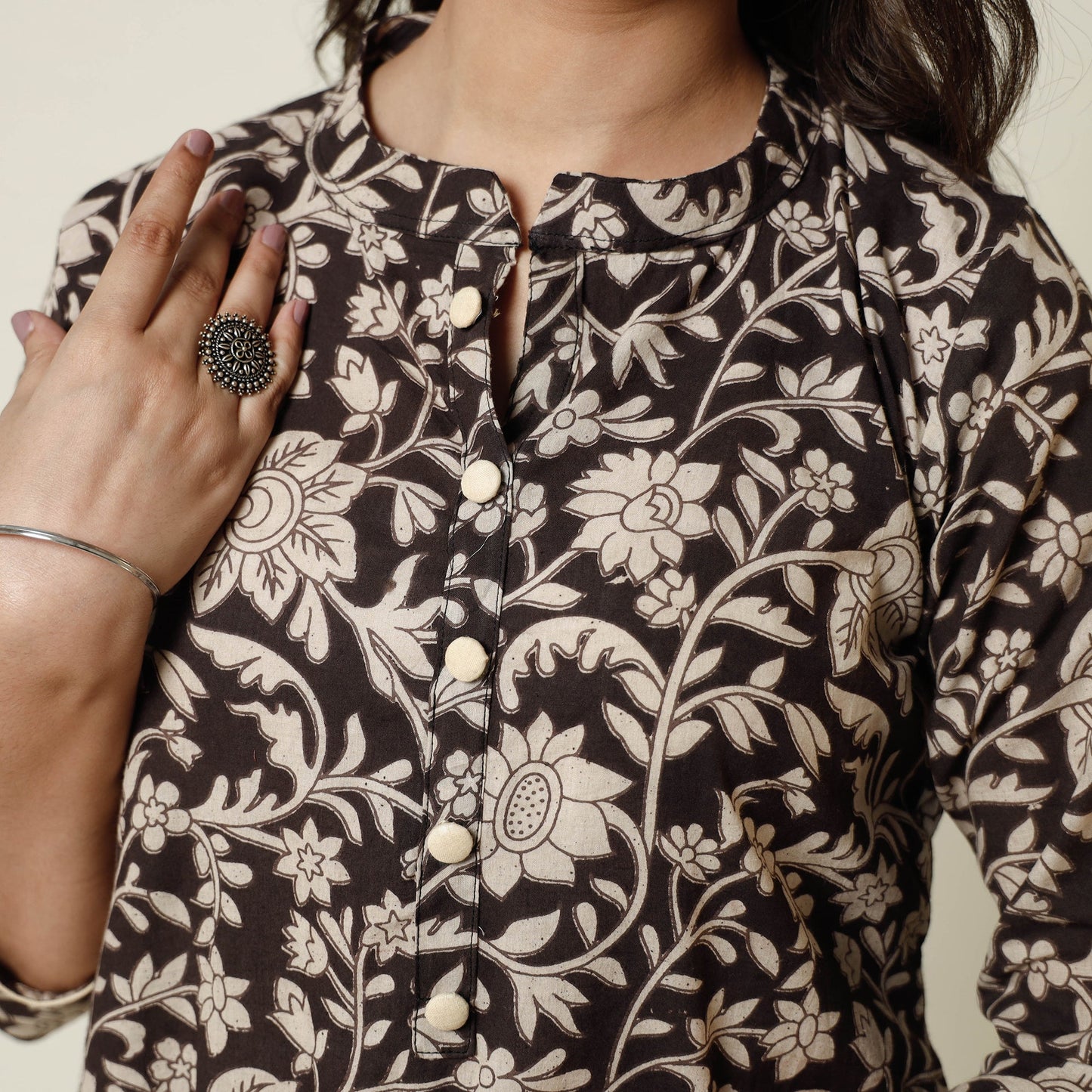 Black - kalamkari printed cotton long kurta - handcrafted
