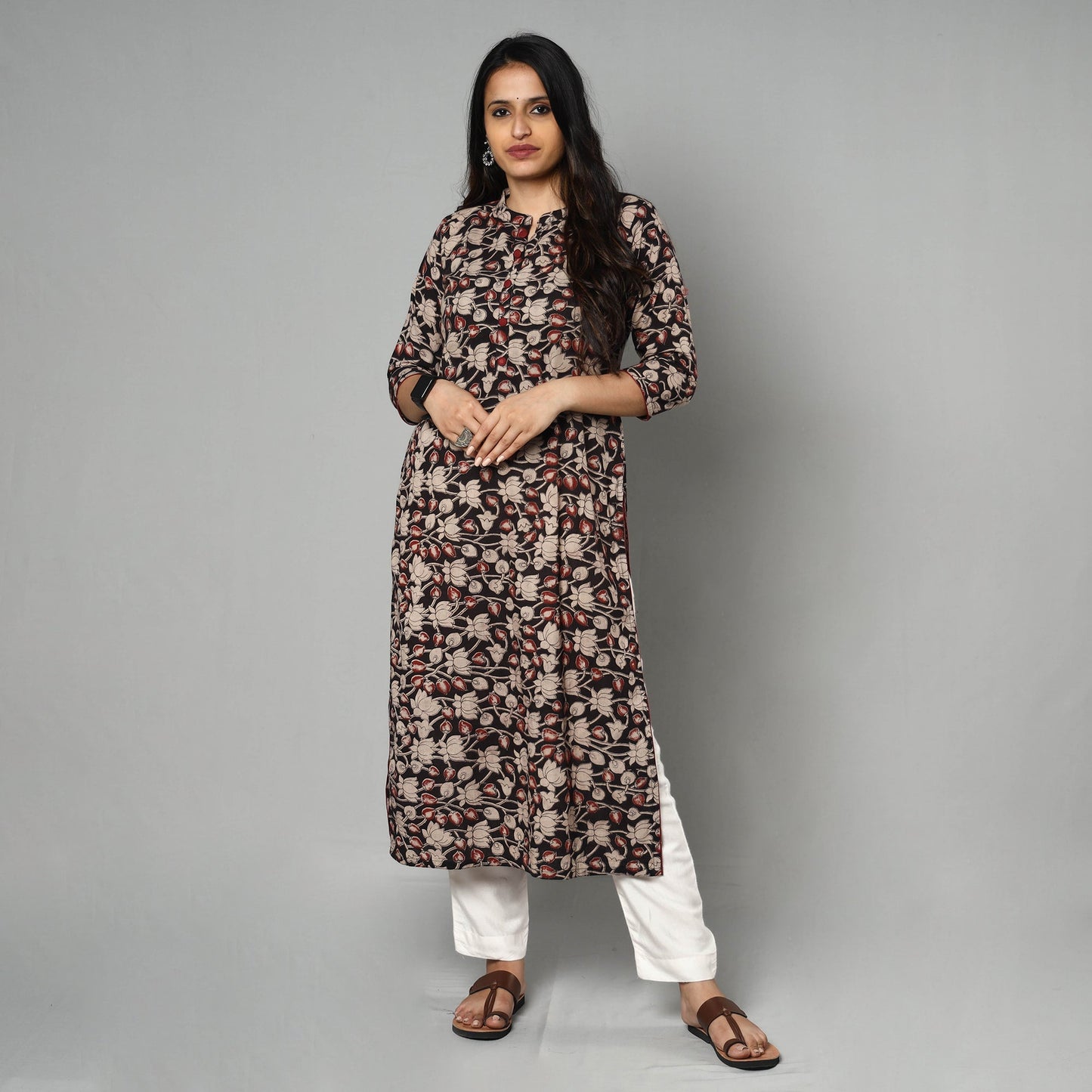  Kalamkari Printed Cotton Long Kurta For Women