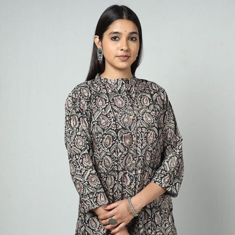 Black - kalamkari printed cotton long straight kurta