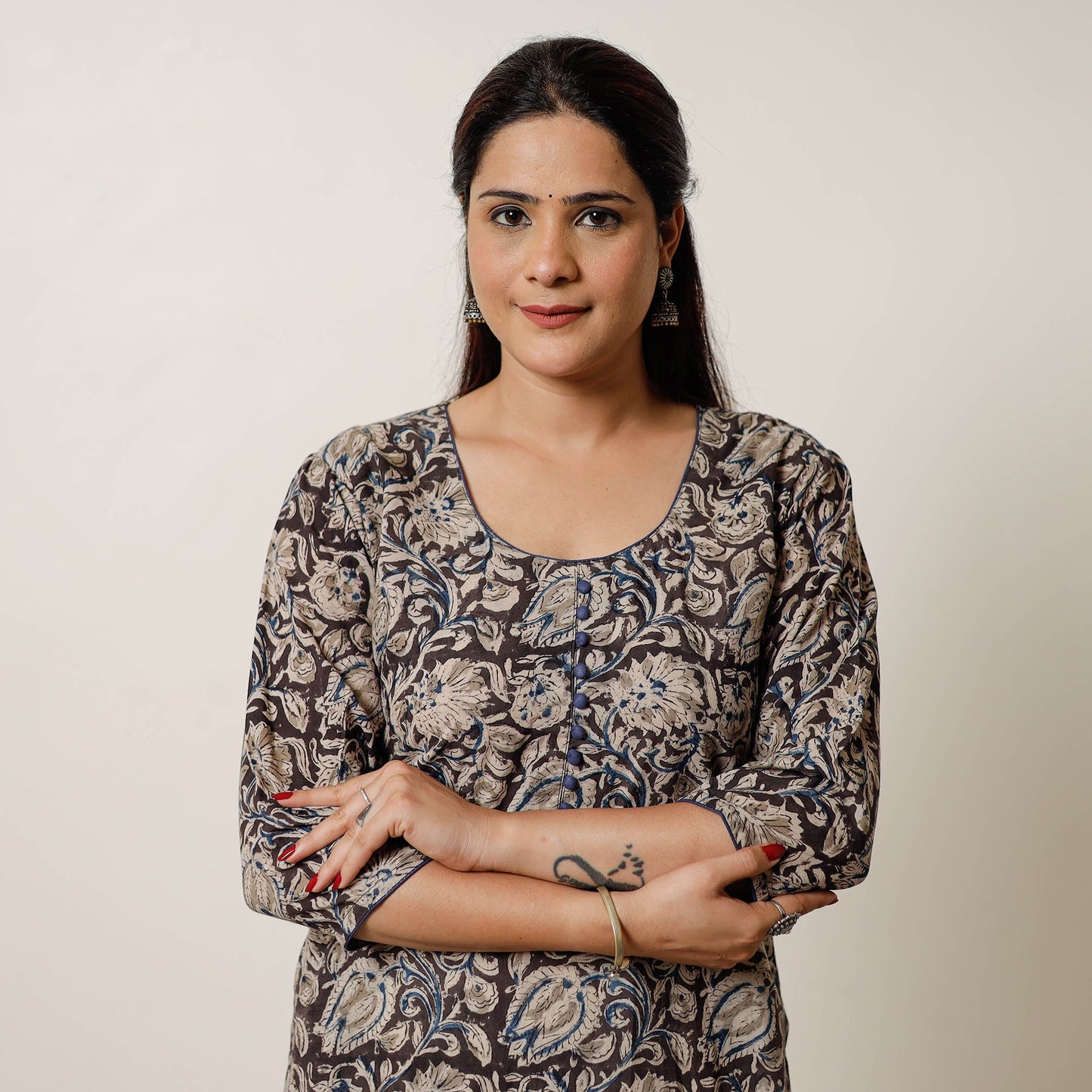  Kalamkari Block Printed Cotton Long Kurta For Women