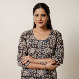  Kalamkari Block Printed Cotton Long Kurta For Women