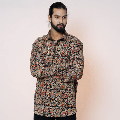 Black - kalamkari printed cotton men full sleeve shirt