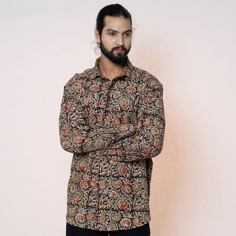 Black - kalamkari printed cotton men full sleeve shirt