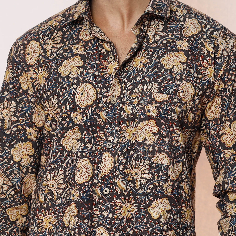 Kalamkari Block Printed Cotton Men Full Sleeve Shirt
