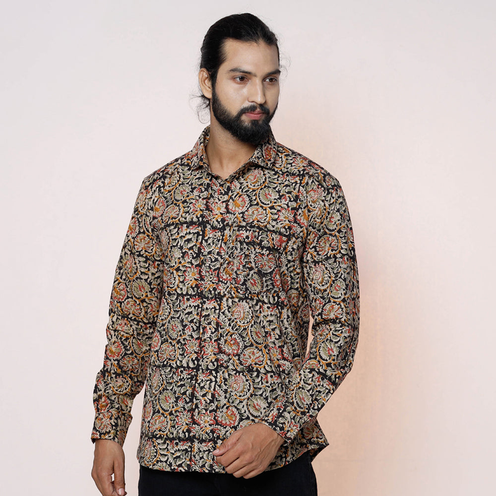 Black - kalamkari printed cotton men full sleeve shirt - l