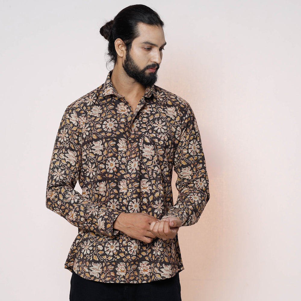Kalamkari Block Printed Cotton Men Full Sleeve Shirt