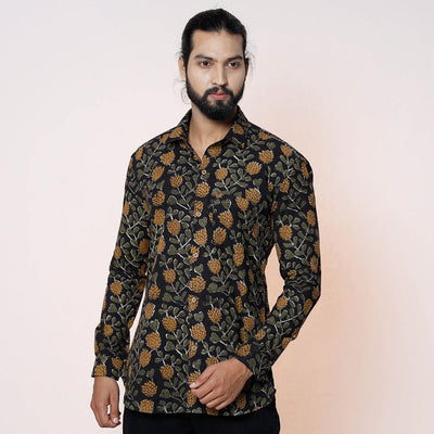 Black - kalamkari printed cotton men full sleeve shirt