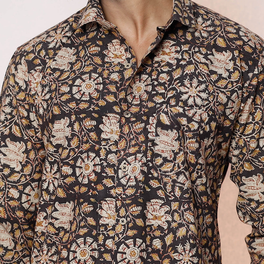 Kalamkari Block Printed Cotton Men Full Sleeve Shirt