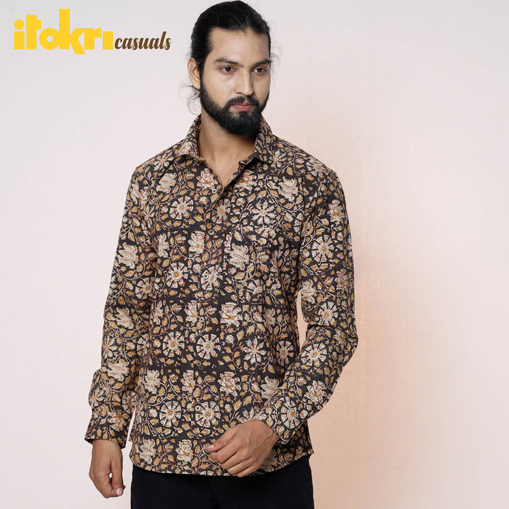 Kalamkari Block Printed Cotton Men Full Sleeve Shirt