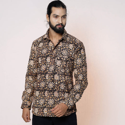 Black - kalamkari printed cotton men full sleeve shirt