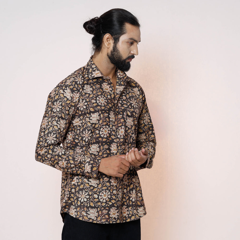 Kalamkari Block Printed Cotton Men Full Sleeve Shirt