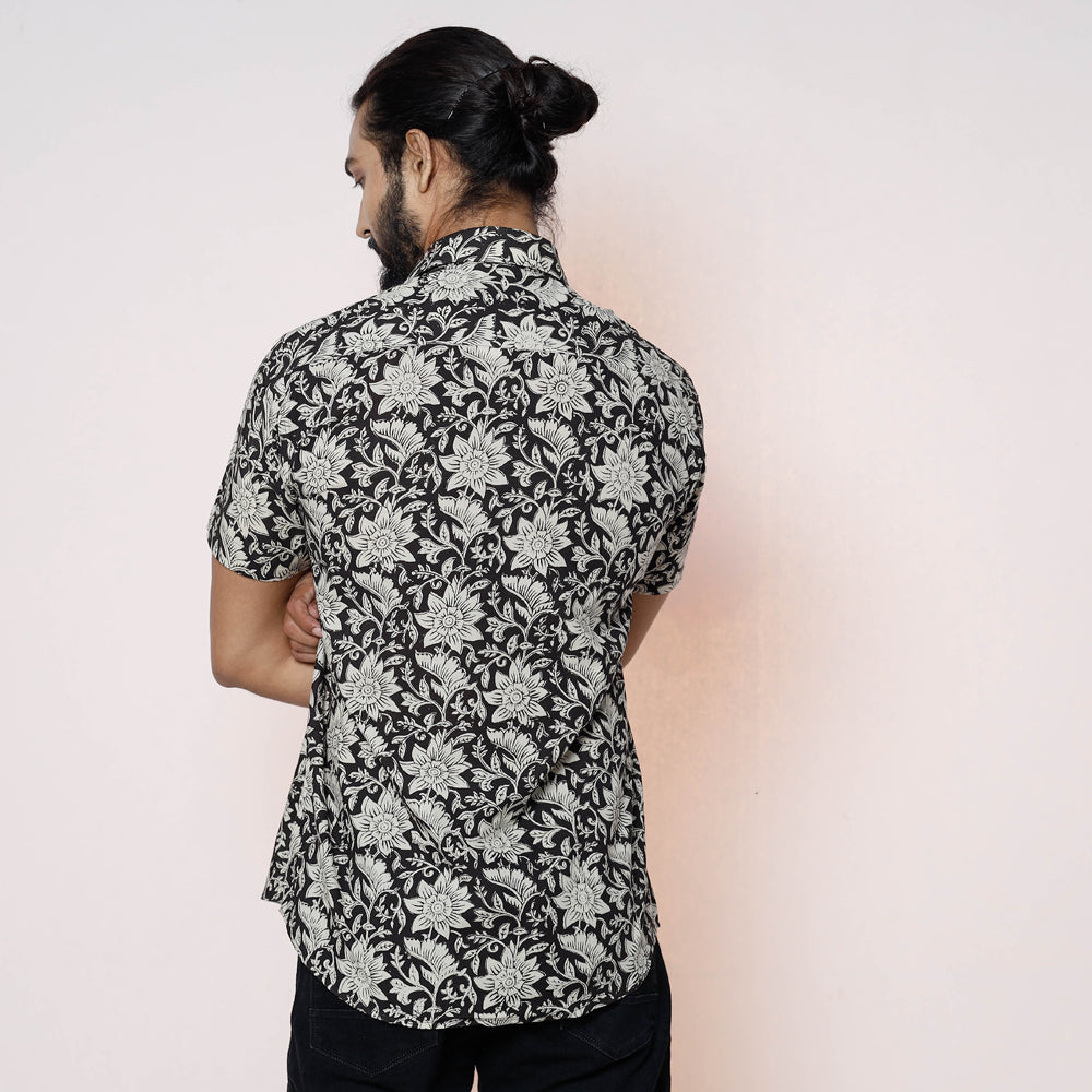 Kalamkari Block Printed Cotton Men Half Sleeve Shirt