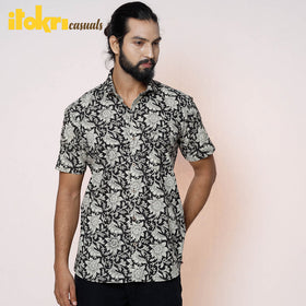 Kalamkari Block Printed Cotton Men Half Sleeve Shirt