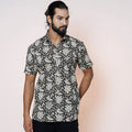 Black - kalamkari printed cotton men half sleeve shirt