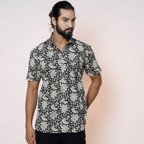 Black - kalamkari printed cotton men half sleeve shirt
