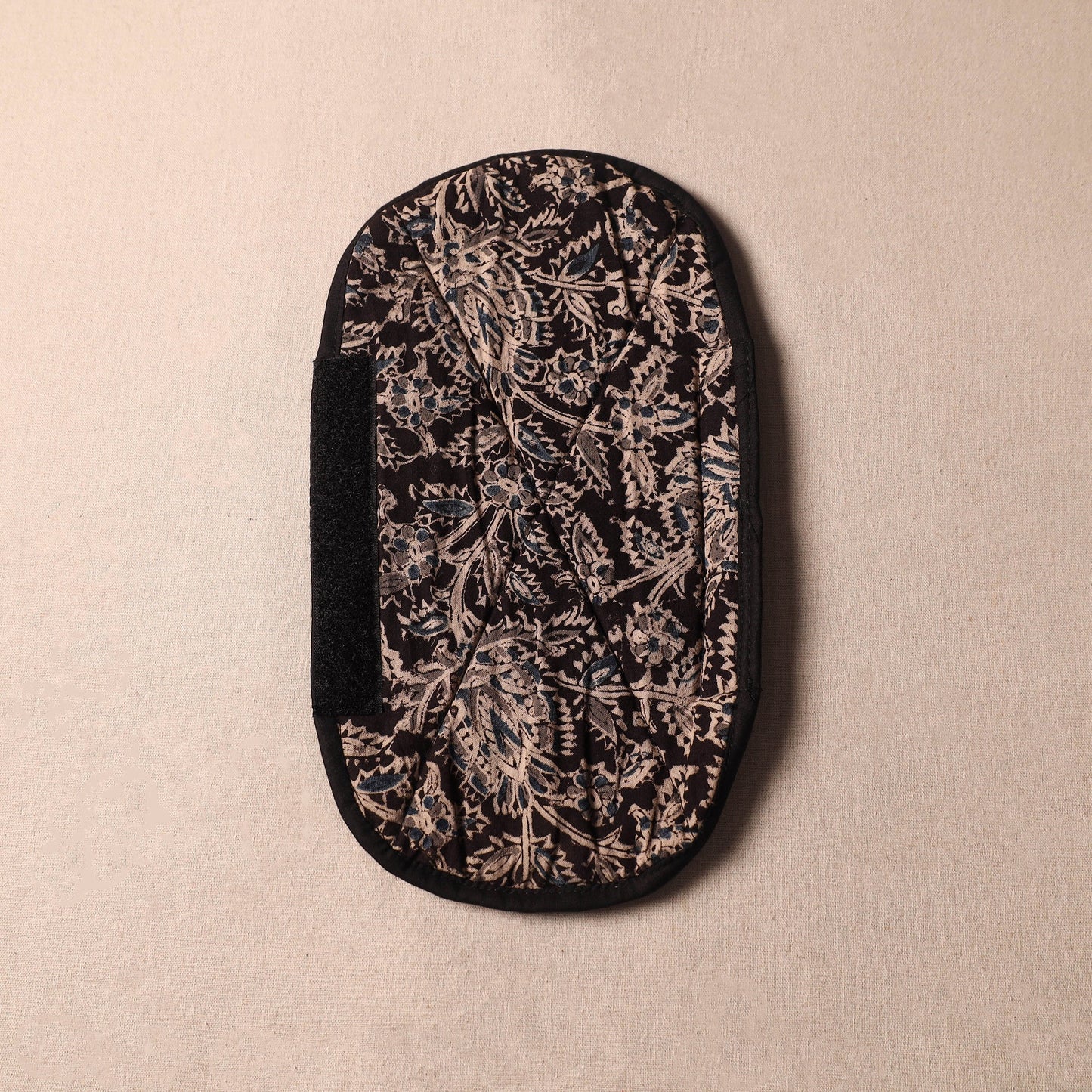 Black Kalamkari Block Printed Fridge Top Cover with Handle Cover