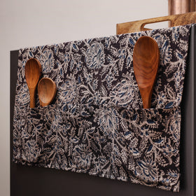 Black Kalamkari Block Printed Fridge Top Cover with Handle Cover
