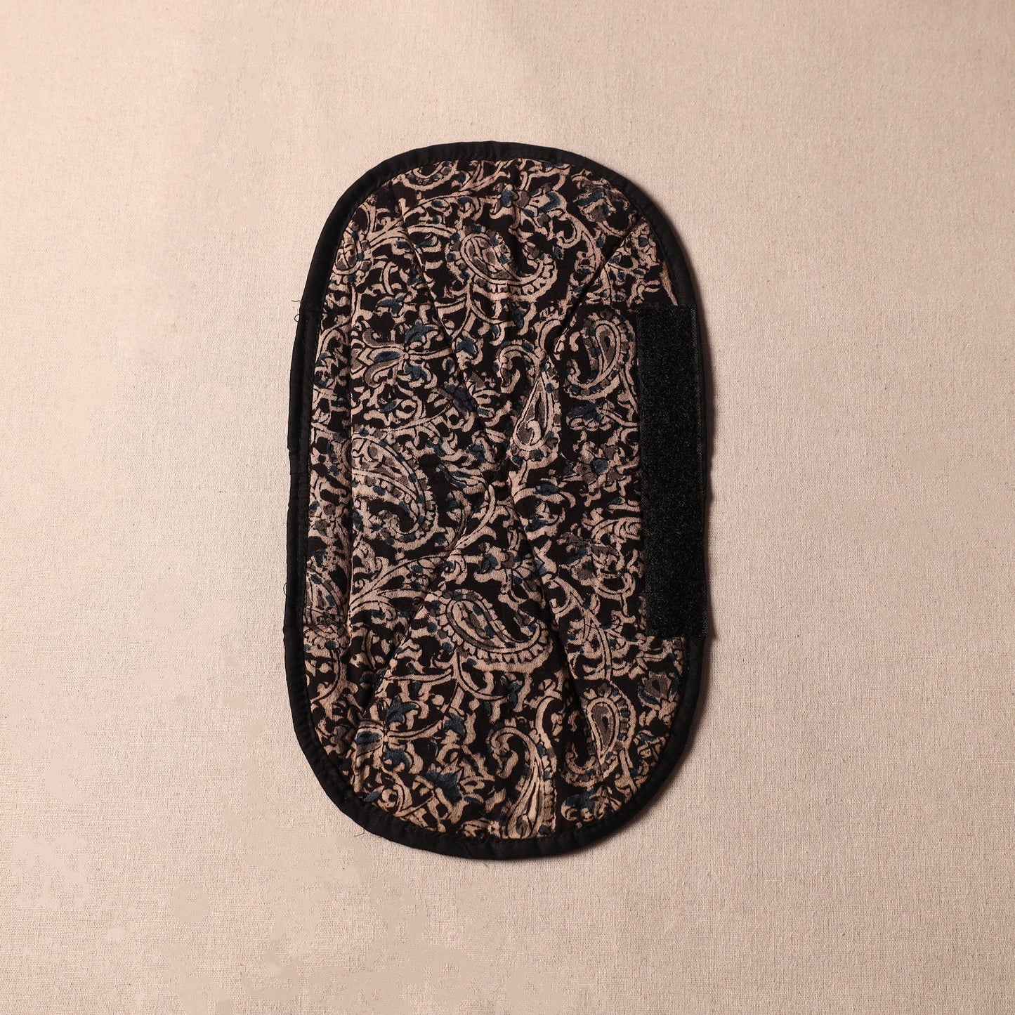 Black Kalamkari Block Printed Fridge Top Cover with Handle Cover