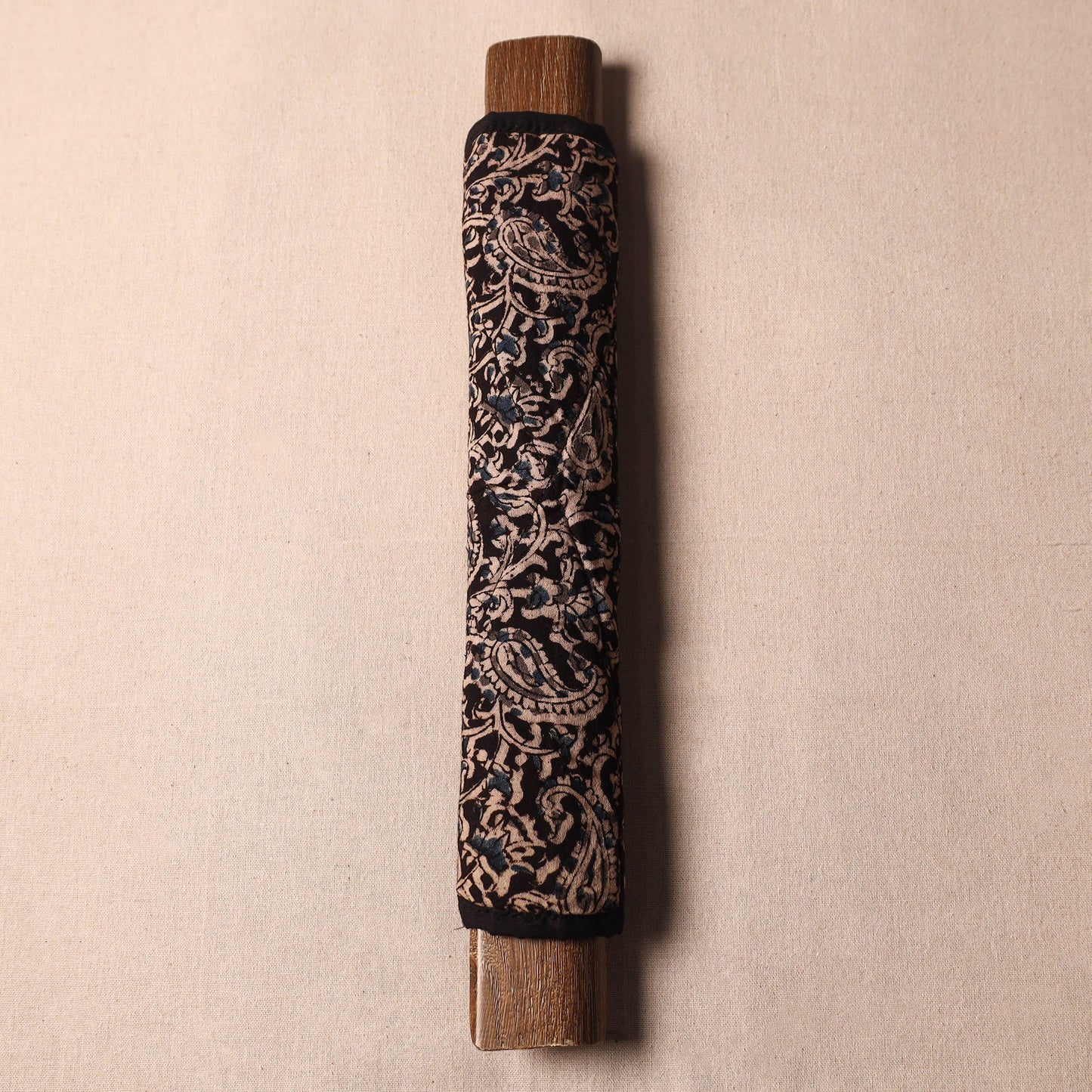 Black Kalamkari Block Printed Fridge Top Cover with Handle Cover