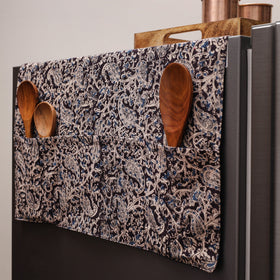 Black Kalamkari Block Printed Fridge Top Cover with Handle Cover