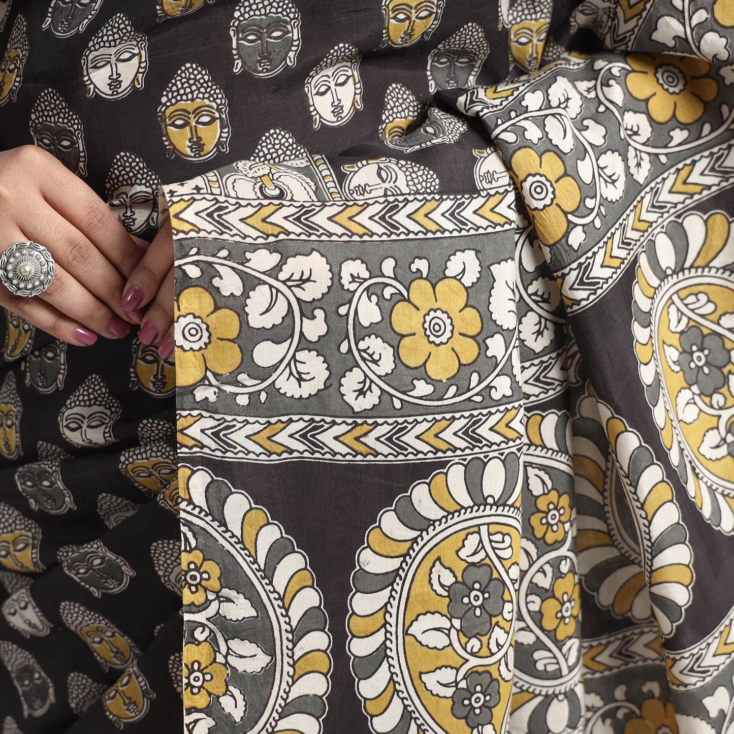 Black - Kalamkari Printed Silk Cotton Saree