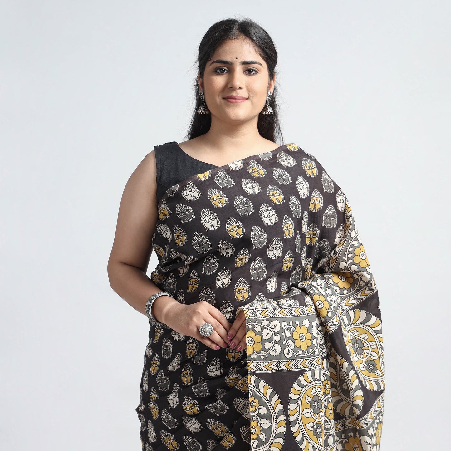 Black - Kalamkari Printed Silk Cotton Saree