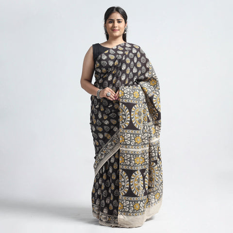 Black - Kalamkari Printed Silk Cotton Saree